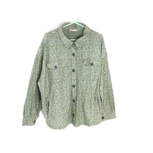 Zenana Jacket 3X Green Print Button Down‎ Long Sleeve Pockets Collared